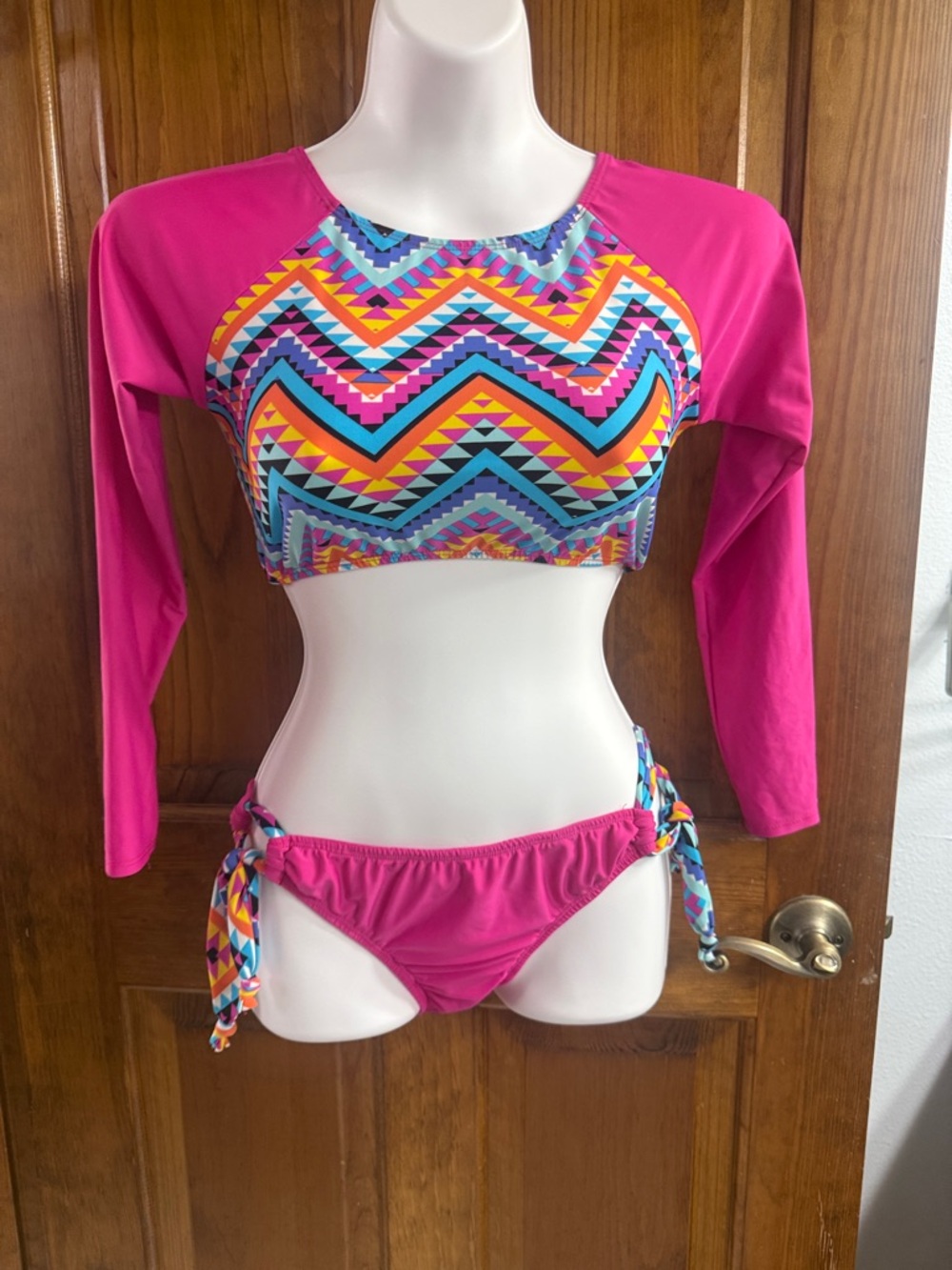 Rene Rofe Pink Multicolor Long Sleeve Two-Piece Swim Set